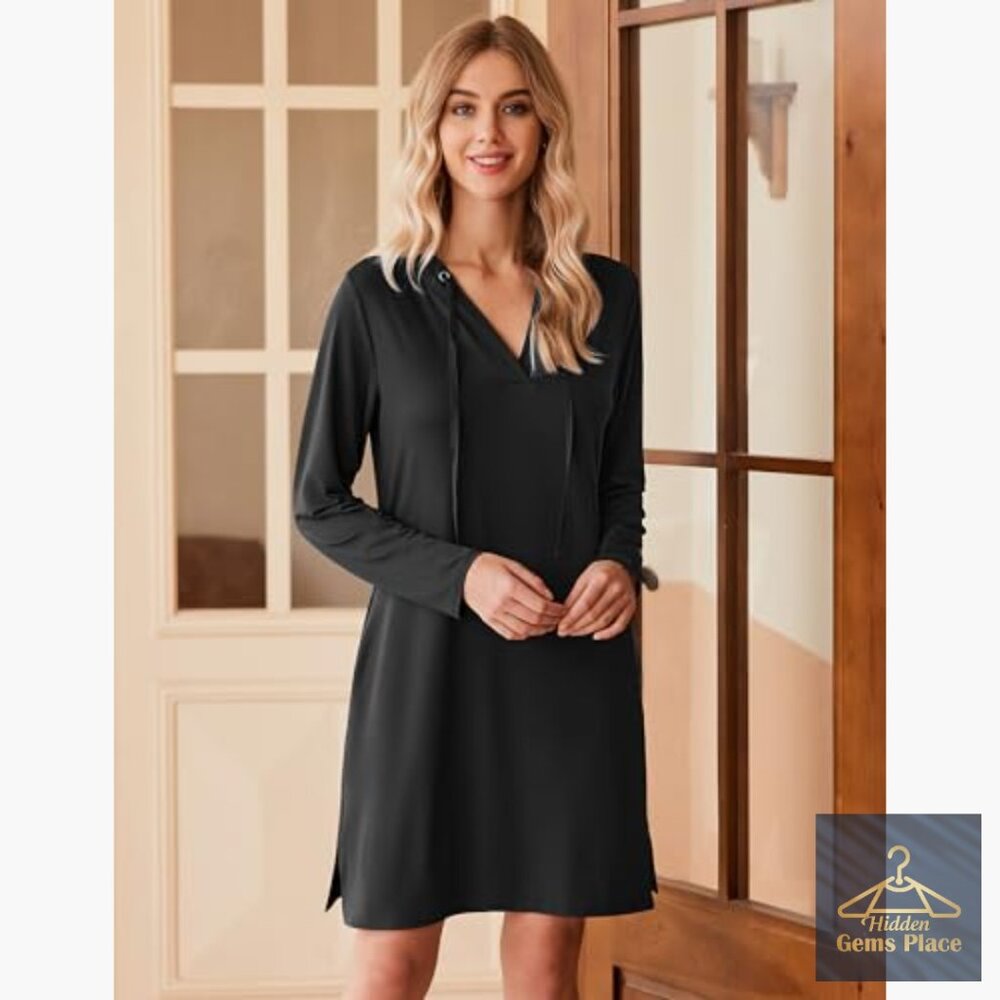 UPF 50+ Long Sleeve Hooded Dress Lightweight Athletic Sun Protection - Picture 3 of 7